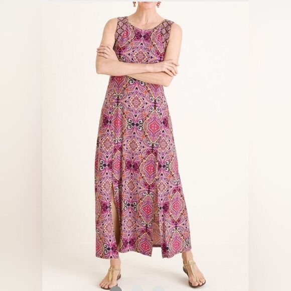 CHICO'S Tile-Print Maxi Dress Maxi Dress - Size 3 (Fits 16/18) - Picture 1 of 10